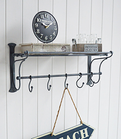 Marseille wall shelf with hooks for hallway, kitchen and bathroom furniture