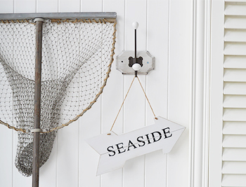 White Seaside sign for coastal interior accessories