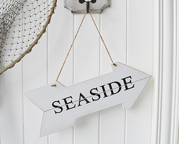 White Seaside Sign for coastal accessories