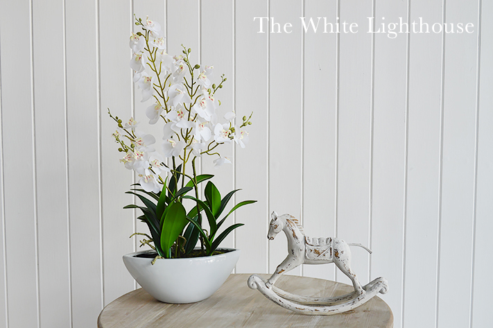 Artificial Arrangement of white Orchids, Perfect display for the hallway