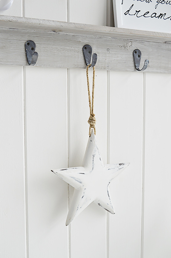 WHite wooden hanging star