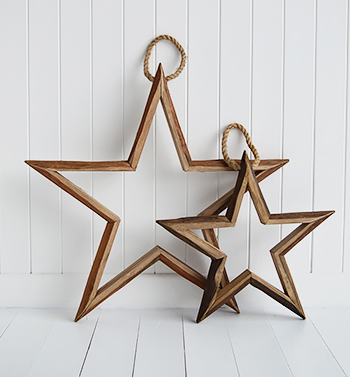 Set of 2 rustic hanging wooden stars large