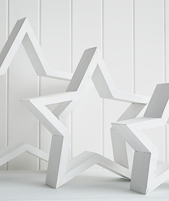 set of three decorative white wooden stars