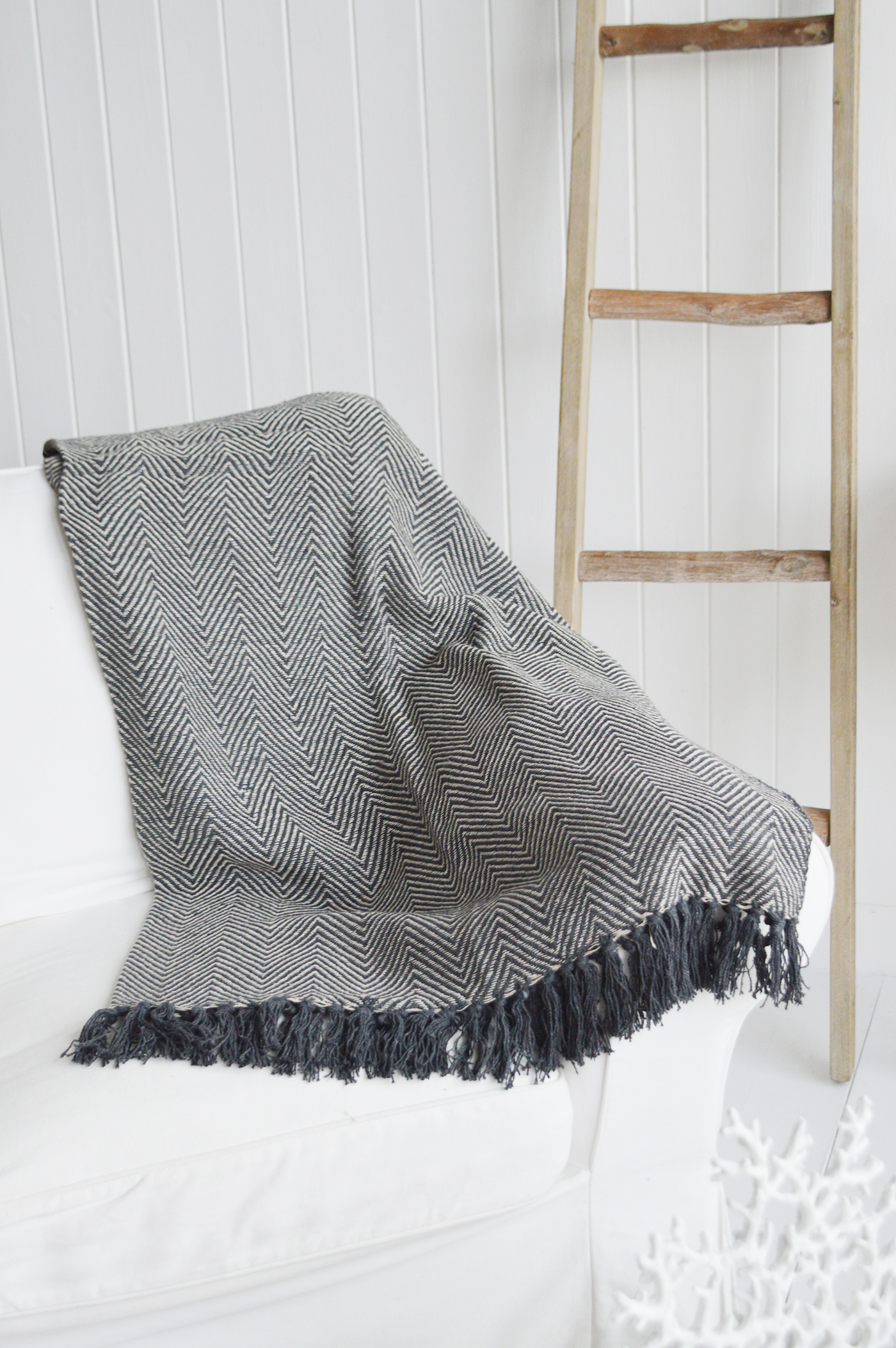 Grey Herringbone throw, blanket or bedspread from The White Lighthouse Furniture and Home Interiors