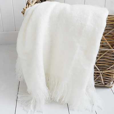New England Style White Furniture and accessories for the home. Coastal, country and modern farmhouse interiors and furniture. Whitefield throw and blankets