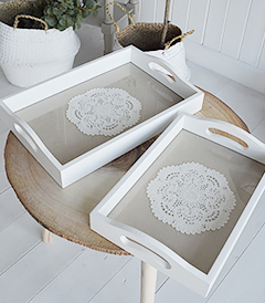 Set of 2 white trays from The White Lighthouse FNew England and Coastal Home Decor