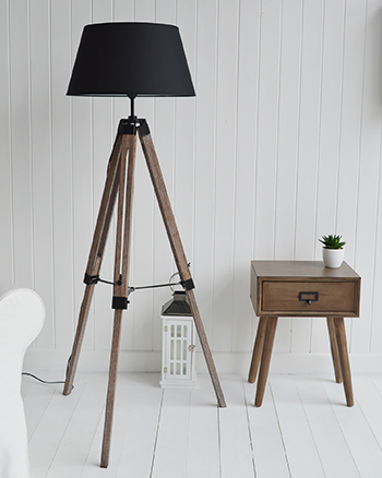 Scandi style living room with lamp and side table