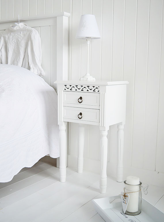 The White Lighthouse offers bedside tables for coastal stle bedroom interiors
