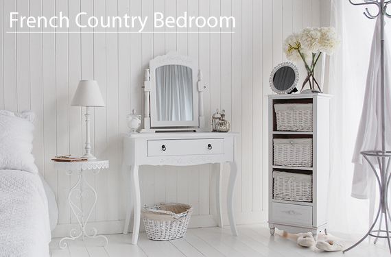 Creat your very own French Coast retreat by bringing together pretty lace and floral white bedroom  furniture pieces