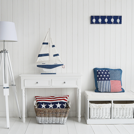 New England style hall with stars and stripes