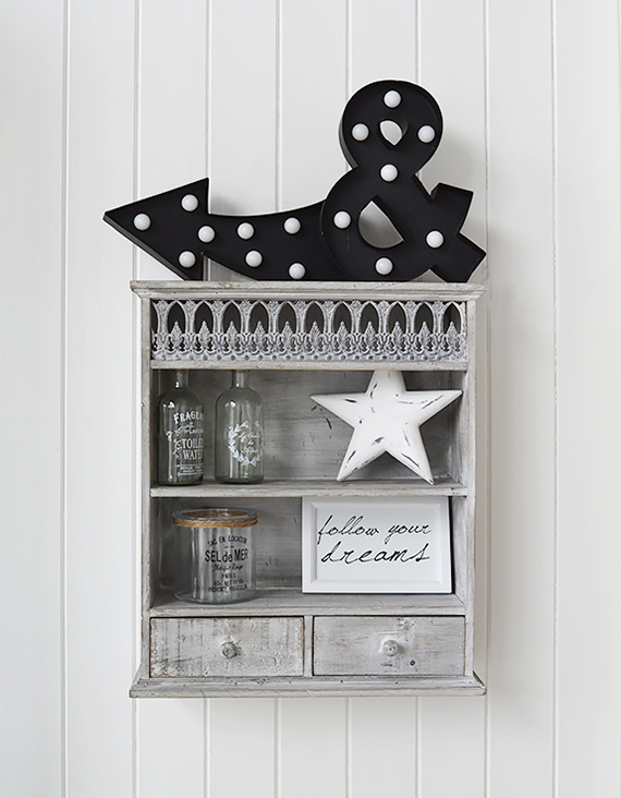 Get the look with the grey wash wall shelf, decorate you walls and add accessories