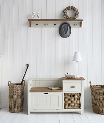A complete hallway in one. The Brunswick bench with storage, baskets and drawers