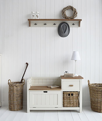 The Brunswick Storage Hall Bench, Hallway furniture in ivory for a cottage or Scandi style interior design