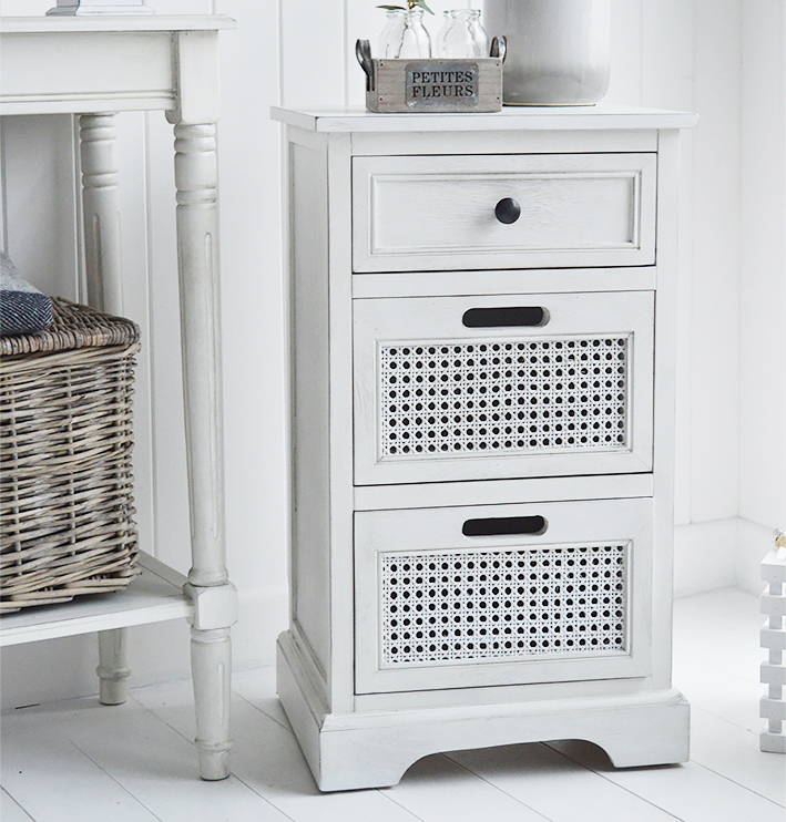 White Colonila Furniture from The White Lighthouse. A lamp table with drawers for hall, bedroom and living room  furniture