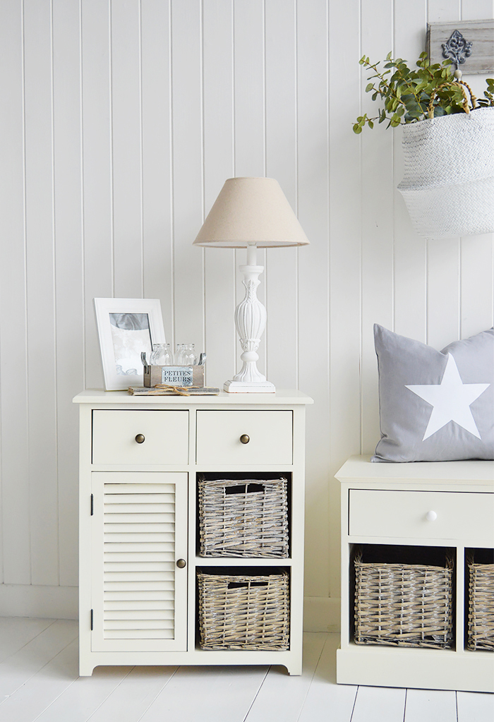 Newbury Cream Storage cabinet with 2 drawer, 2 baskets and cupboard