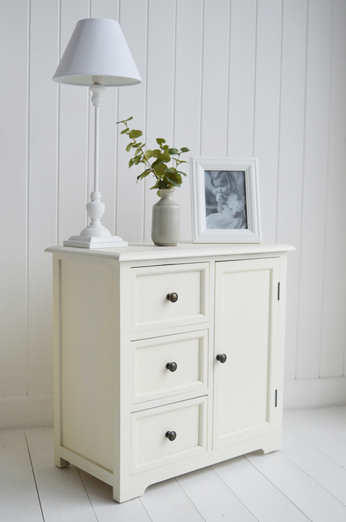Newbury cream storage furniture with drawers and cupboard, an ideal bedside table