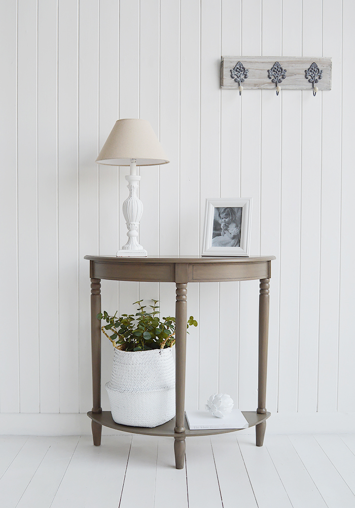 Newport French Grey narrow hall table 30 cm deep for small entranceway decorating ideas