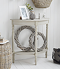 Plymouth half moon grey console hallway table with a shelf from New England, Coastal and Country furniture and home interiors