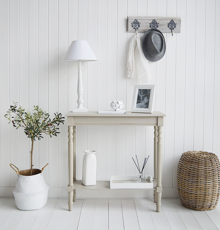 Plymouthnarrow grey hall table for smaller hallway furniture