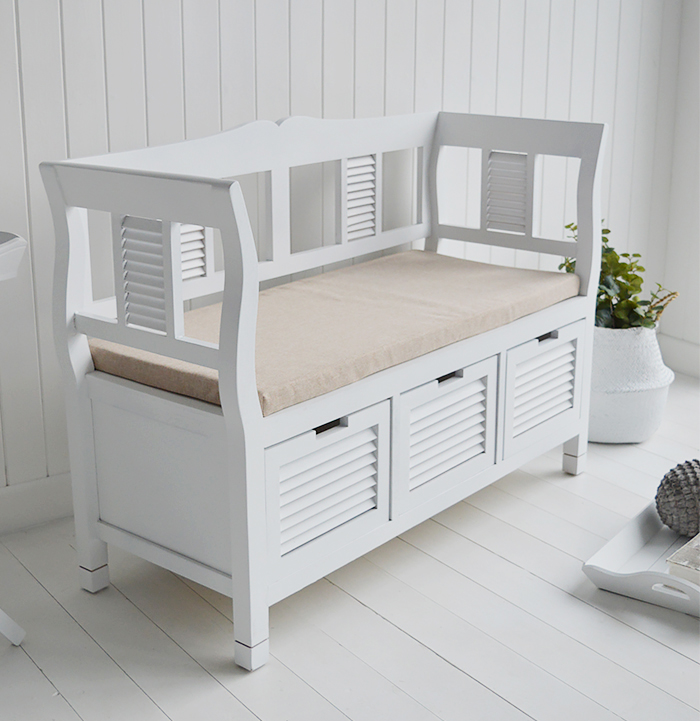 Rhode Island white hallway storage wooden bench with free delivery