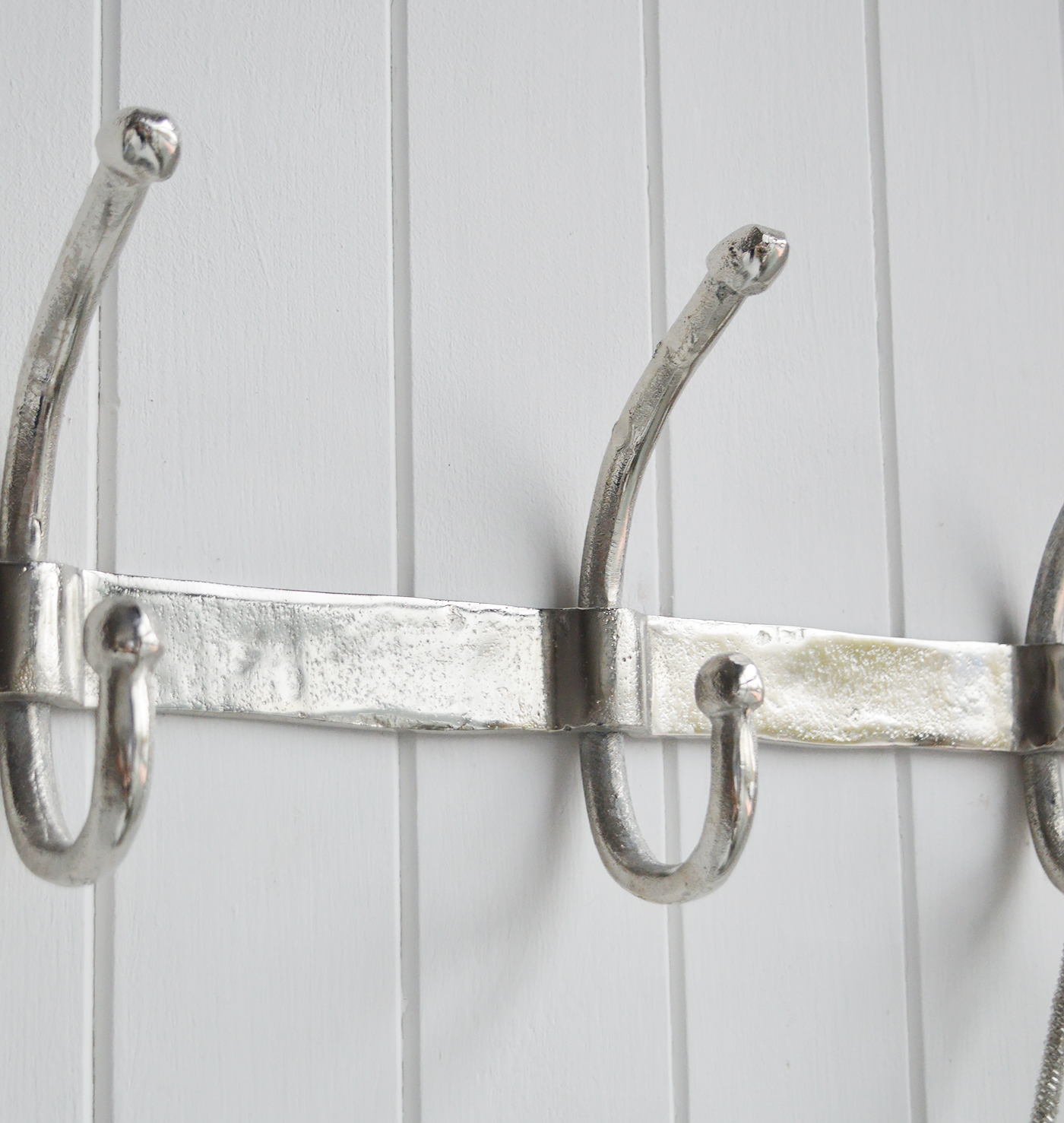 Silver Hooks  Double coat rack. Five double hooks for coats. Simple hallway furniture
