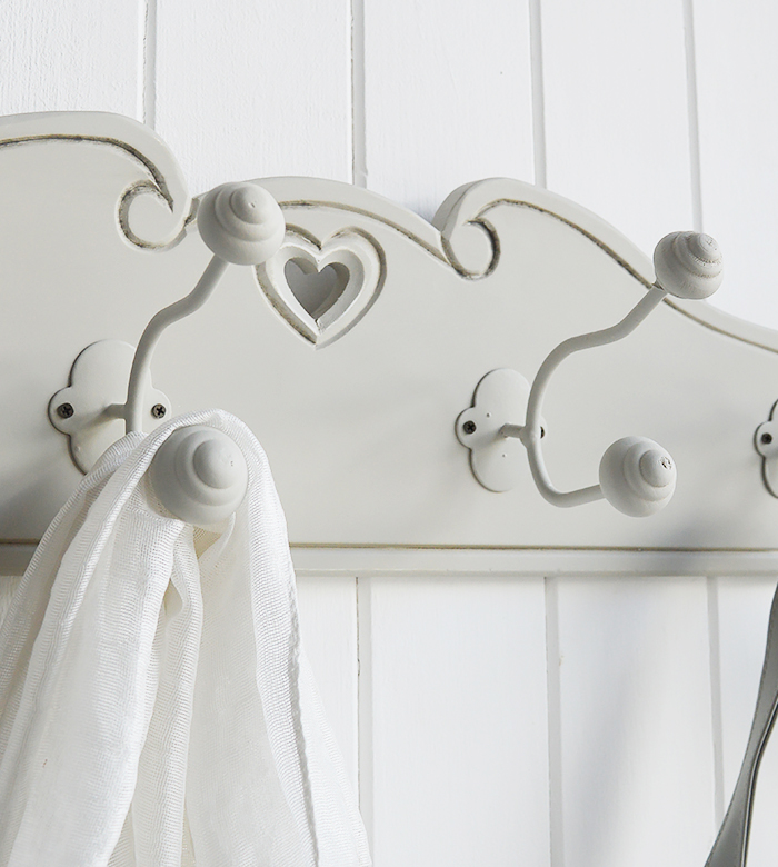 Grey Hearts Coat Rack - Simple Stylish Coat Storage for Hallway. The White Lighthouse Furniture for Coastal, New England, Country and Scandinavian Style Home Interiors