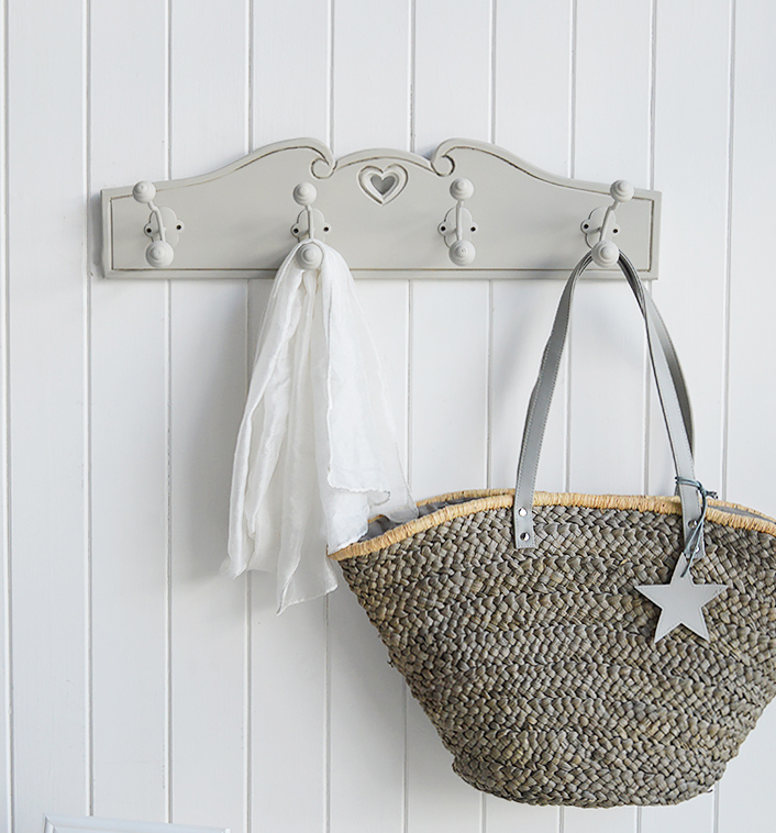 Grey Hearts Coat Rack - Simple Stylish Coat Storage for Hallway. The White Lighthouse Furniture for Coastal, New England, Country and Scandinavian Style Home Interiors