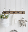 Richmond Five double hooks coat rack for the hall. Coastal, Country and white New England furniture for the hallway, living room, bedroom and bathroom