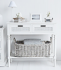 Colonial White hall table with drawers and shelf for hallway furniture storage