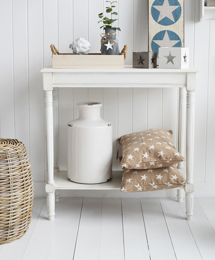Colonial white console table with shelf for hallway furniture from The White Lighthouse