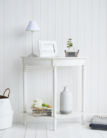 Half moon white living room sofa table from Colonial White range