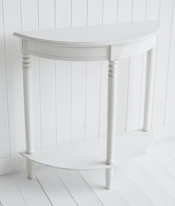 White Small Hallway half moon console table with botton shelf