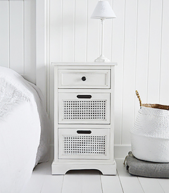 Colonial White bedside table with 3 large drawers, Suitable for all white bedroom furniture in coastal, country and New England interiors