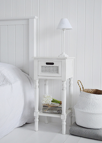Colonial white bedroom furniture - bedside table with a shelf and drawer