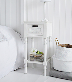 Colonial White bedside table with a drawer and shelf, Suitable for all white bedroom furniture in coastal, country and New England interiors