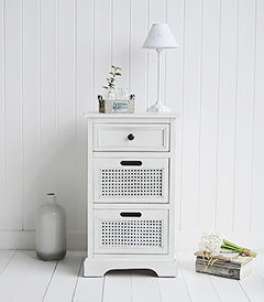 Colonial White lamo table with 3 drawers, Suitable for all white bedroom furniture in coastal, country and New England interiors