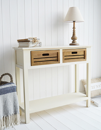 Norfolk hall furniture, console table with drawers and shelf