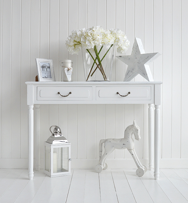 White Provence hall table for coastal style interiors