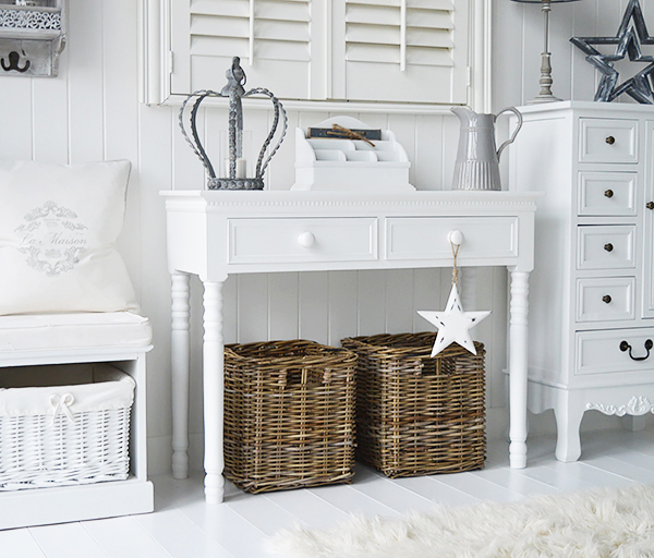 Photograph of white hallway furniture New England console table