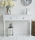 New England white console table with silver handles