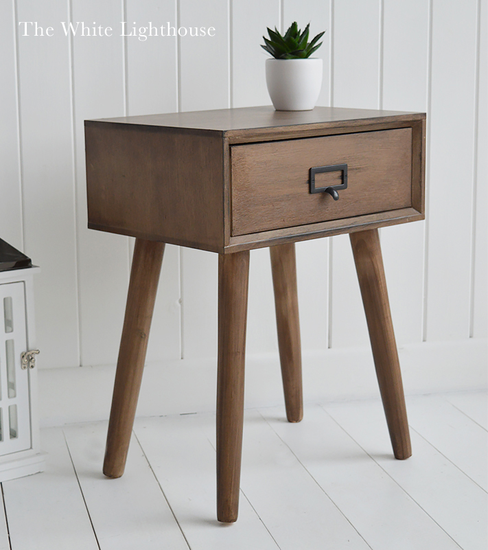 Henley wooden Scandi style lamp table and furniture from The White Lighthouse. Interiors for Living room, bedroom and hallway 