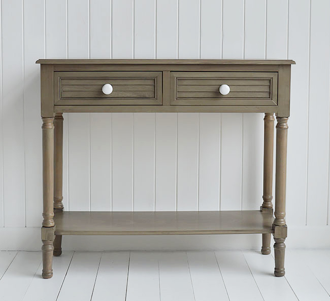 Newport French Grey Console Table with shelf for hall and living room furniture in coastal style homes