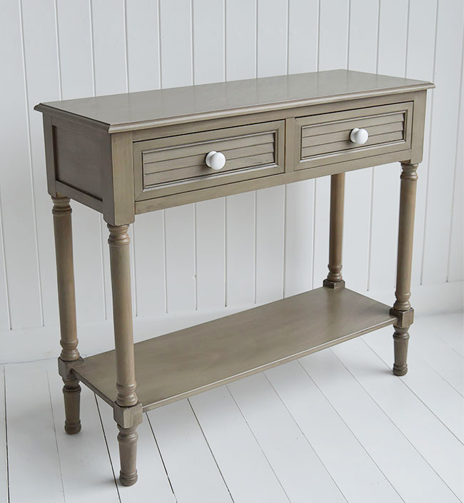 Newport French Grey Console Table for hallway and living room furniture in New England coastal interiors
