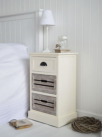 Norfolk cream bedside table with 3 drawers for bedroom