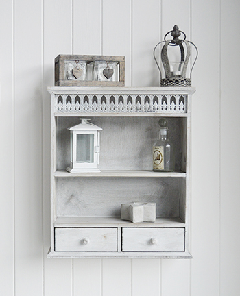 Parisian Grey Wall Shelf in Vintage Grey with drawers