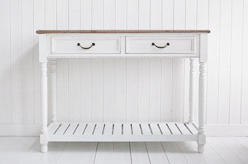Sole view of Brittany white console table for cottage interiors