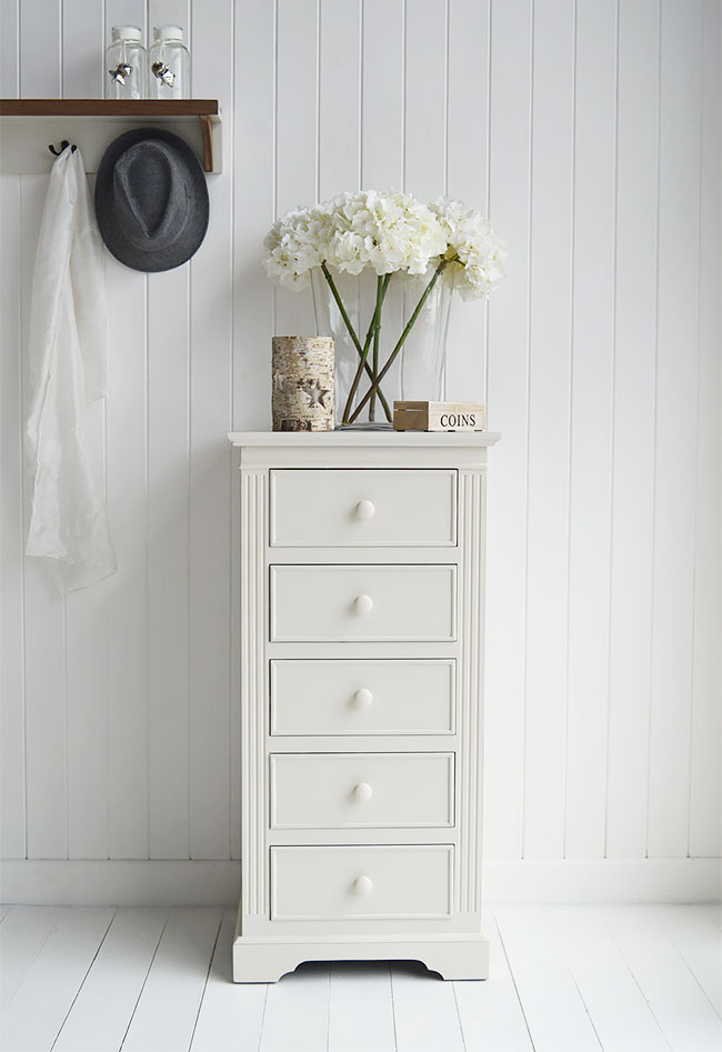 Rockport Ivory tall chest of drawers. Ideal as living room furniture
