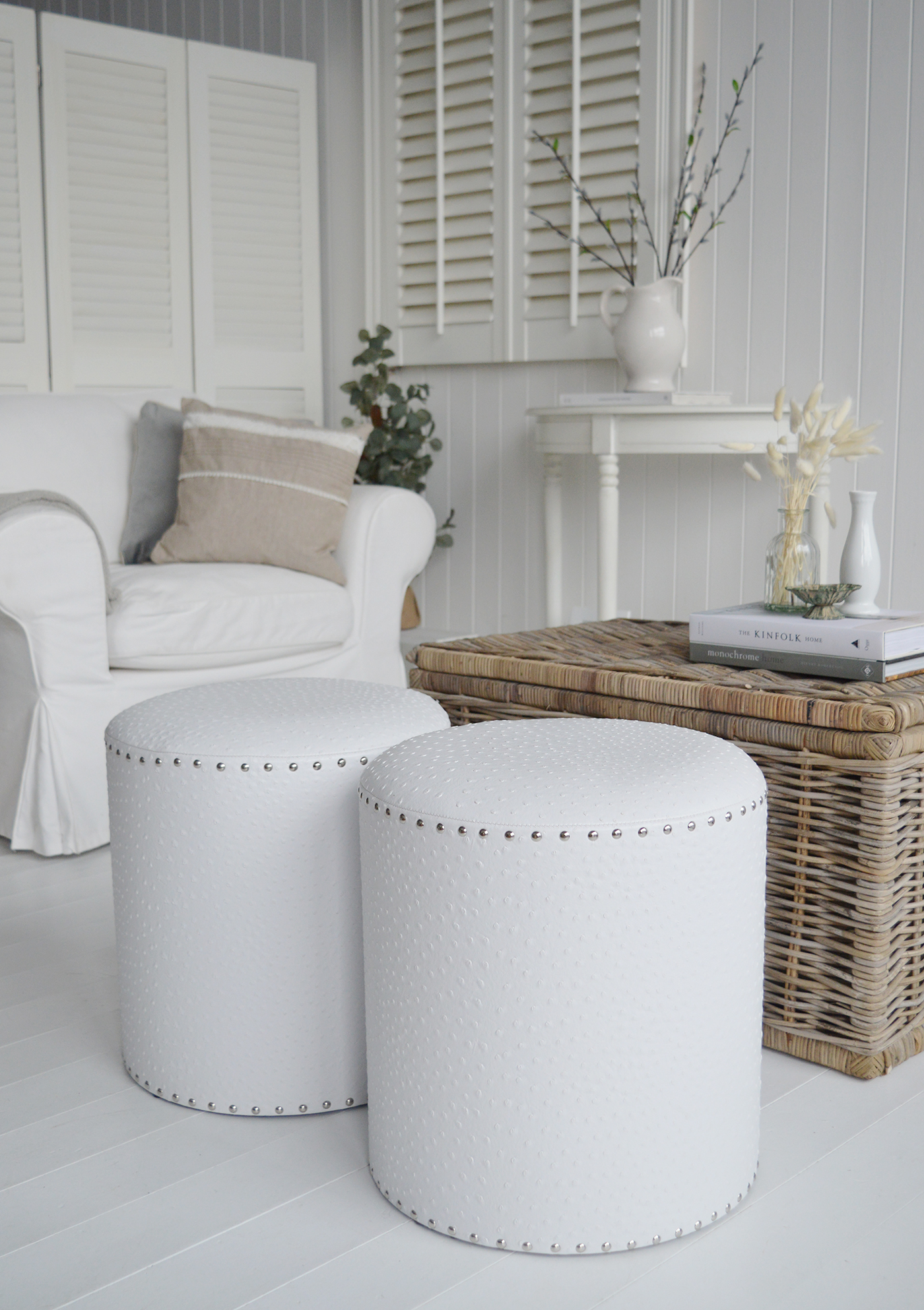 White coffee table stool for living room