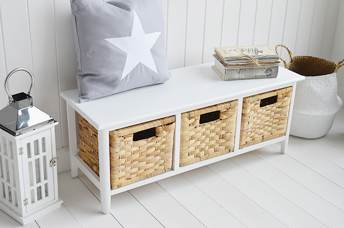 White Storage Bench for hall furniture and shoe storage