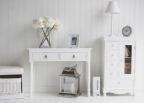 New England white hall furniture for coastal interiors